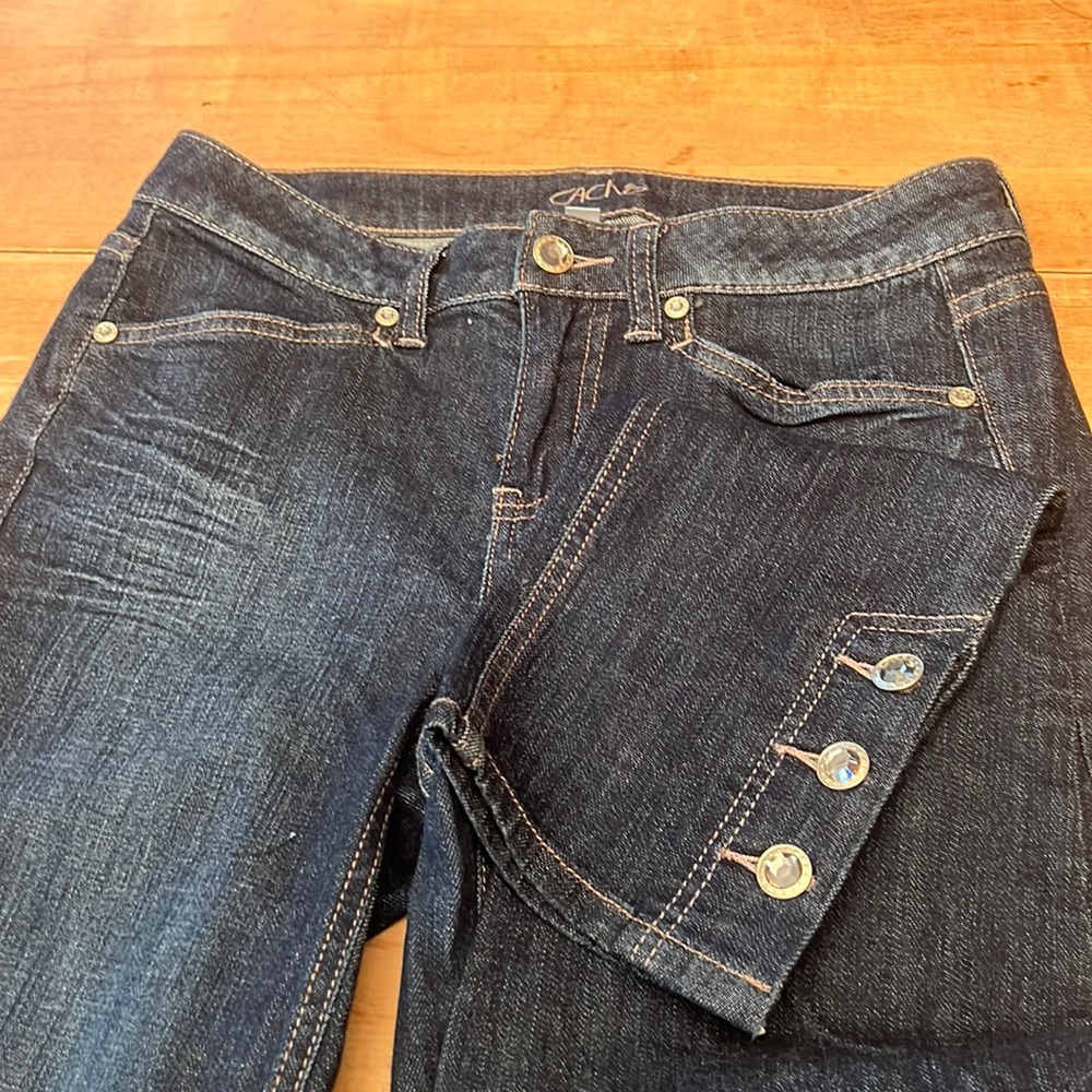 Skinny Blue Jean w Gold Rhinestone Buttons